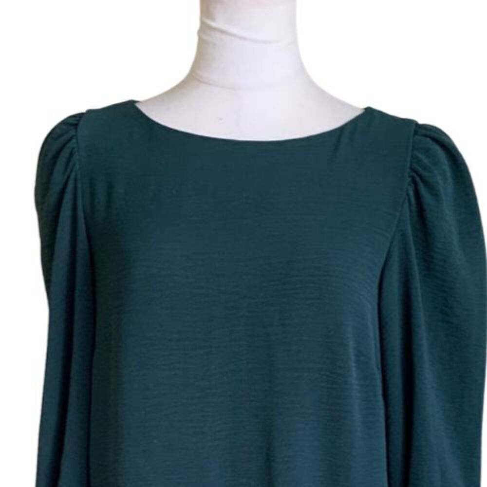 DKNY Puff Sleeve Tiered Midi Dress Dark Green Textured Loose Fit Size 4 - Picture 2 of 14